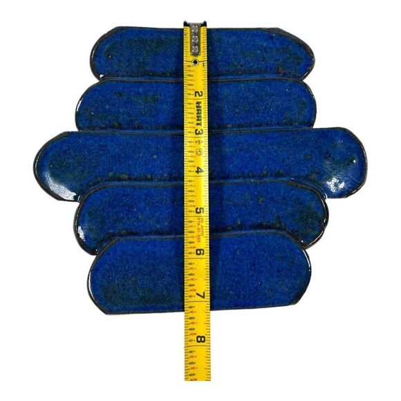 Studio Pottery Cobalt Blue MCM Trinket Tray Dish Signed Jewelry Keys Plate By PE - Picture 5 of 6